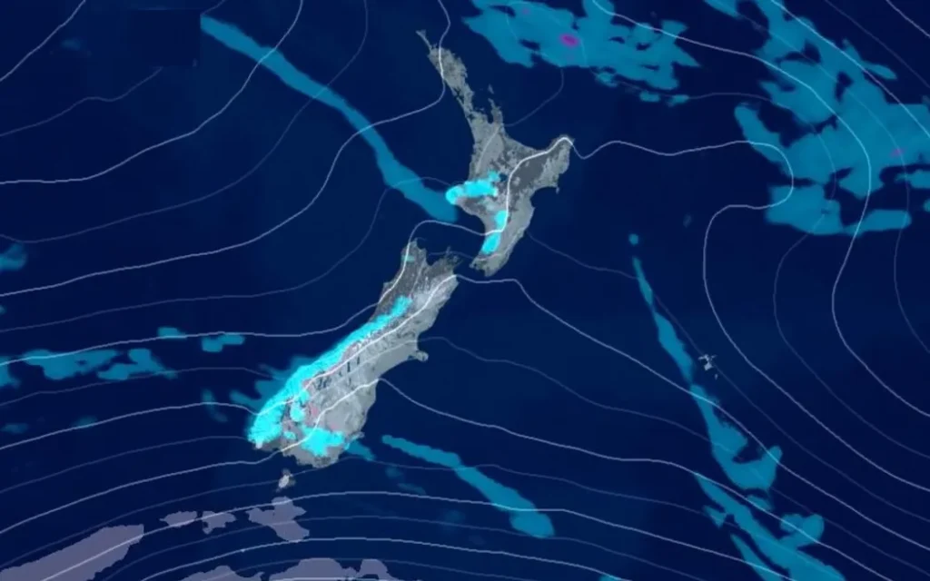 Dự báo thời tiết cuối tuần dài ngày: Điều gì đang chờ đón bạn? 1 A screenshot of Earth Sciences New Zealand's rain forecast map for Saturday morning.