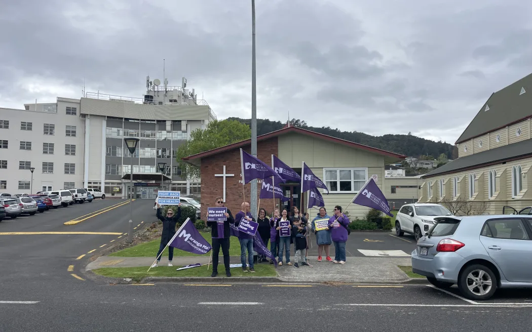 About 30 nurses picketed outside Thames Hospital on Wednesday.