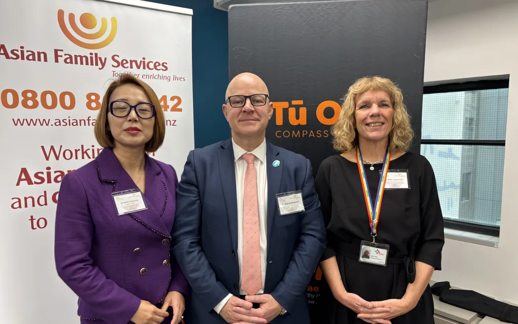 AFS chief executive Kelly Feng, Mental Health Minister Matt Doocey and Tū Ora Deputy chief executive Mabel Jones.