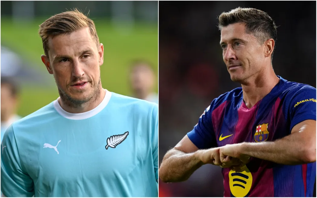 All Whites captain Chris Wood and Poland captain Robert Lewandowski.
