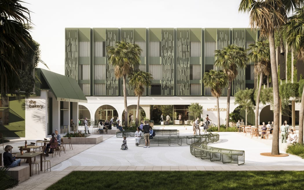 Artist impression of the new MORRISON precinct, which will have a central piazza surrounded by retail and hospitality businesses.