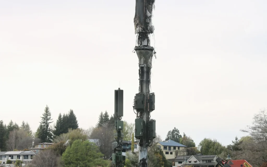 A vandalised One NZ cellphone communications tower in Wānaka on Friday 10 October, 2025.