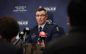 Canterbury District Commander, Superintendent Tony Hill speaks to media.