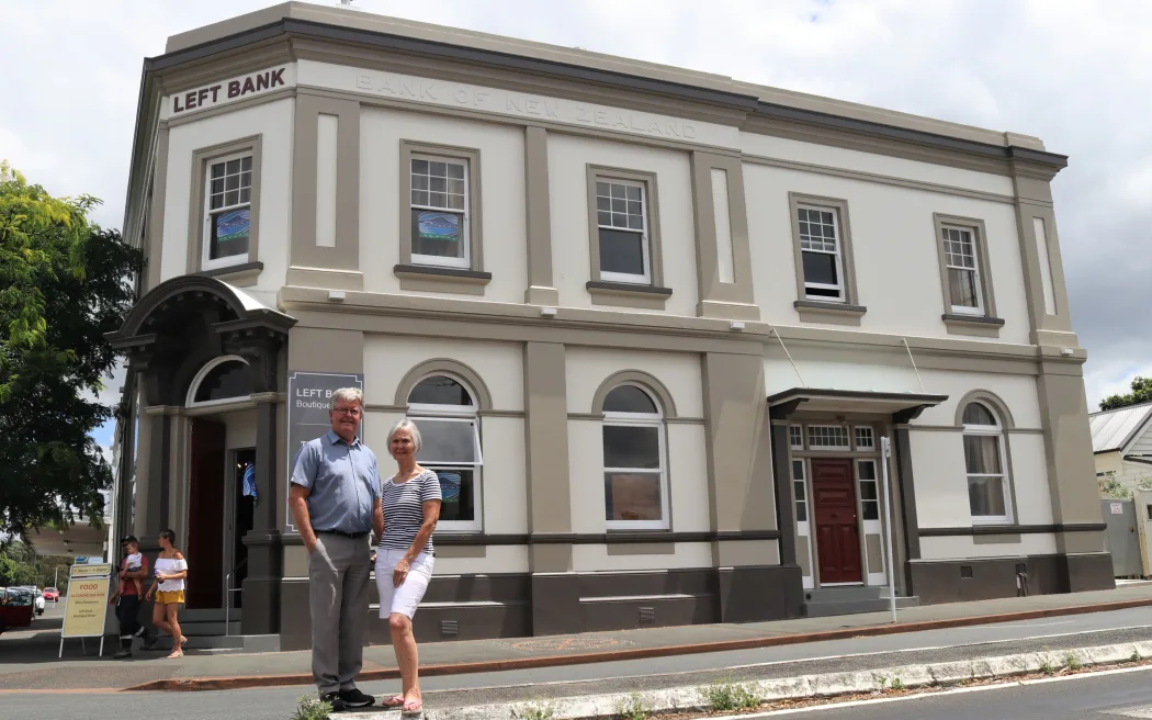 Di Maxwell and Jack Poutsma outside the former BNZ building they restored and earthquake-proofed