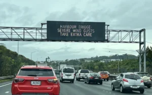 Auckland Harbour Bridge warning sign