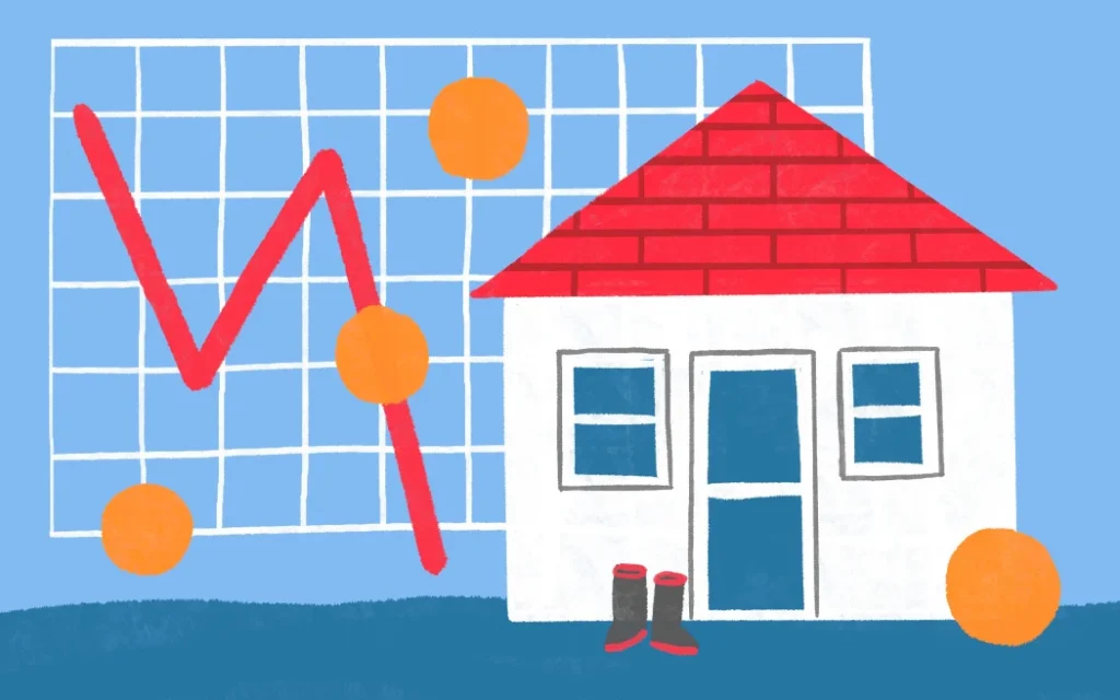 Lãi suất vay mua nhà: Liệu có thể về dưới 4%? 1 Small house, gold coins and descending graph line