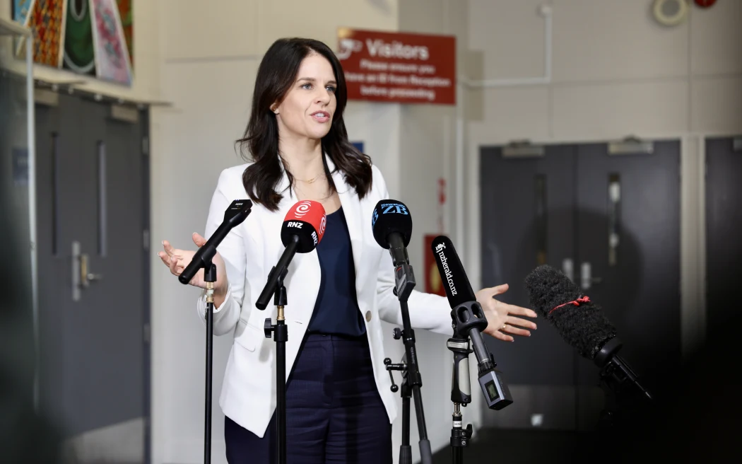 Education Minister Erica Stanford speaks after a visit to Rangitoto College, Auckland, 5 August 2025.