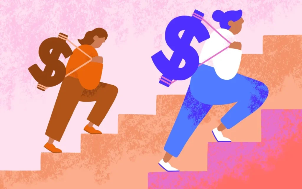 KiwiSaver: Quỹ nào đang dẫn đầu về hiệu suất? 1 Women of different era climb stairs holding large dollar signs