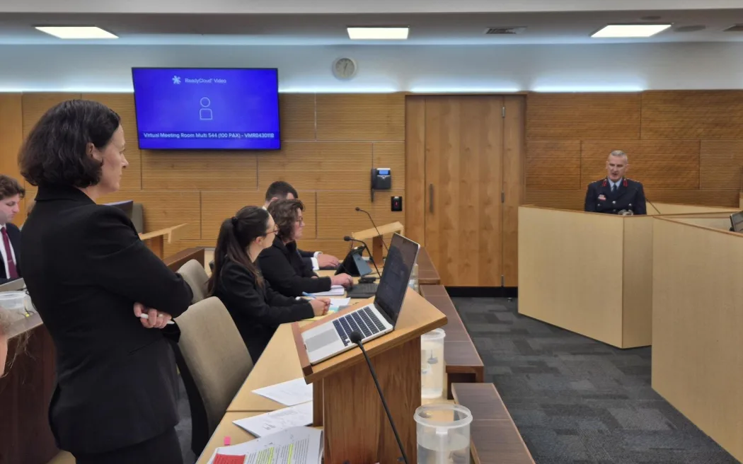 Jane Glover, who is representing the families of those who died, questioning Ken Cooper during the Cyclone Gabrielle Coroner's Inquest.