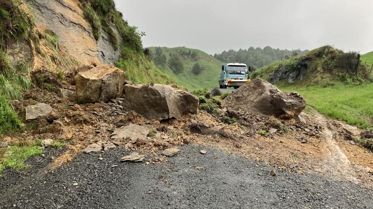 Kawhia Road, Te Mata after Bridal Veil Falls, is blocked due to a slip.