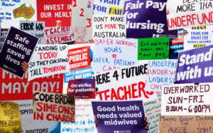 Composite of various strike action signs