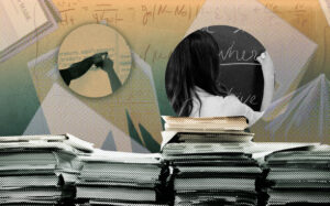 Composite graphic of education imagery. Education, schools, students, curriculum, NCEA, learning, books.