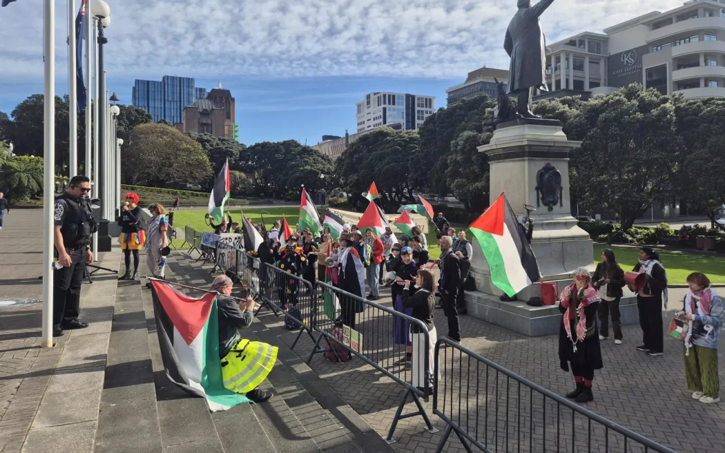 Quốc hội New Zealand "dậy sóng" vì biểu tình phản đối các công ty vũ khí 2 Anti-weapons protest at Parliament
