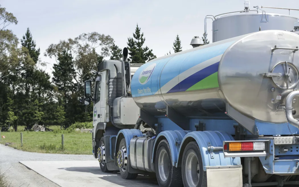 Fonterra milk truck picking up Simon Mackle's milk.