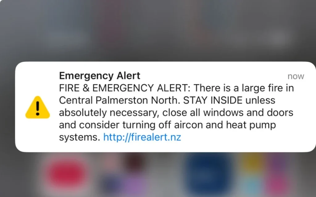 Cháy lớn quán bar cũ chứa amiăng ở Palmerston North, nhiều trường học phải đóng cửa 1 A safety warning sent by Fire and Emergency NZ as a large fire burned through the old Fitzherbert pub, in Ferguson Street, Palmerston North, on 30 October, 2025.