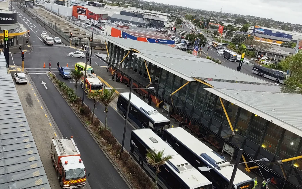 A bus crashed into the building at New Lynn's transport hub in Auckland, on Monday.