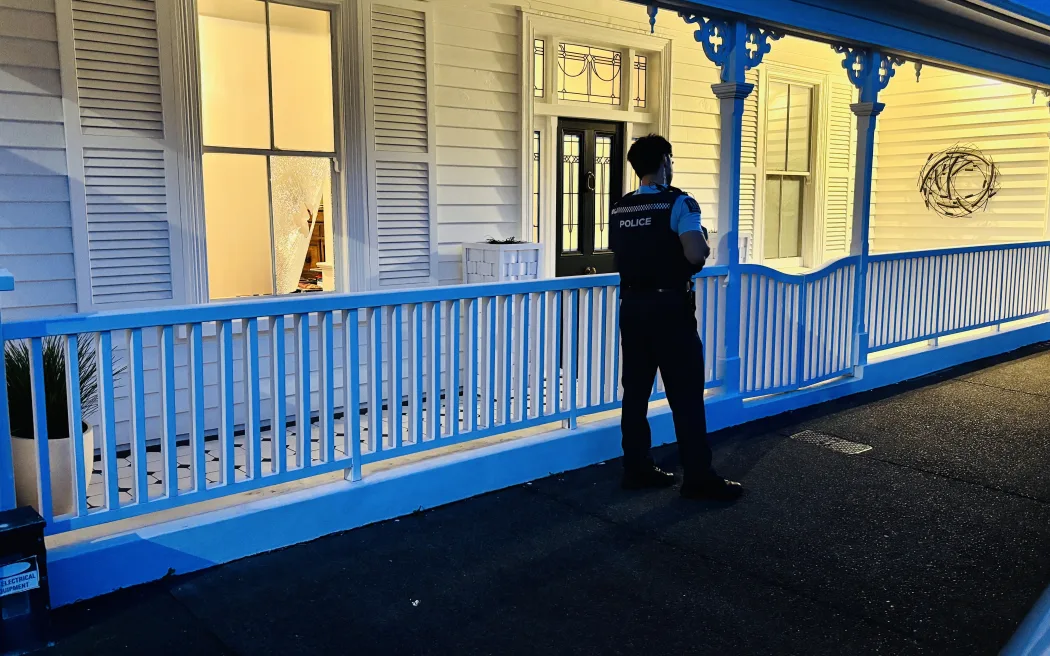 Police outside Winston Peters Auckland home.