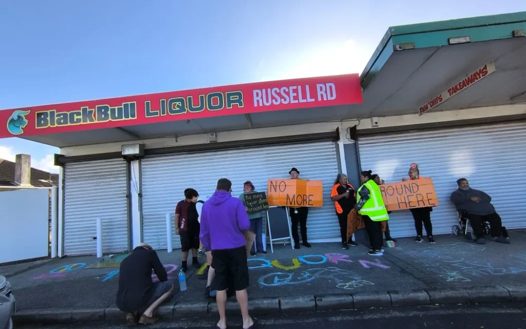 Residents of Manurewa protested outside the now closed Black Bull Manurewa liquor shop on Russell Rd in August.
