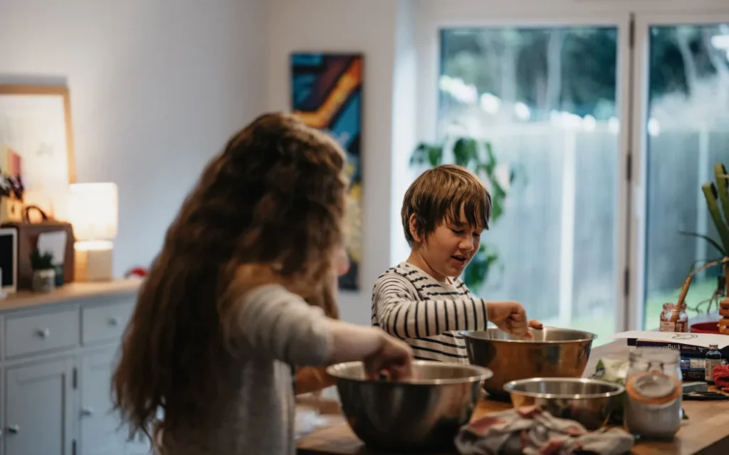 Children baking in a kitchen