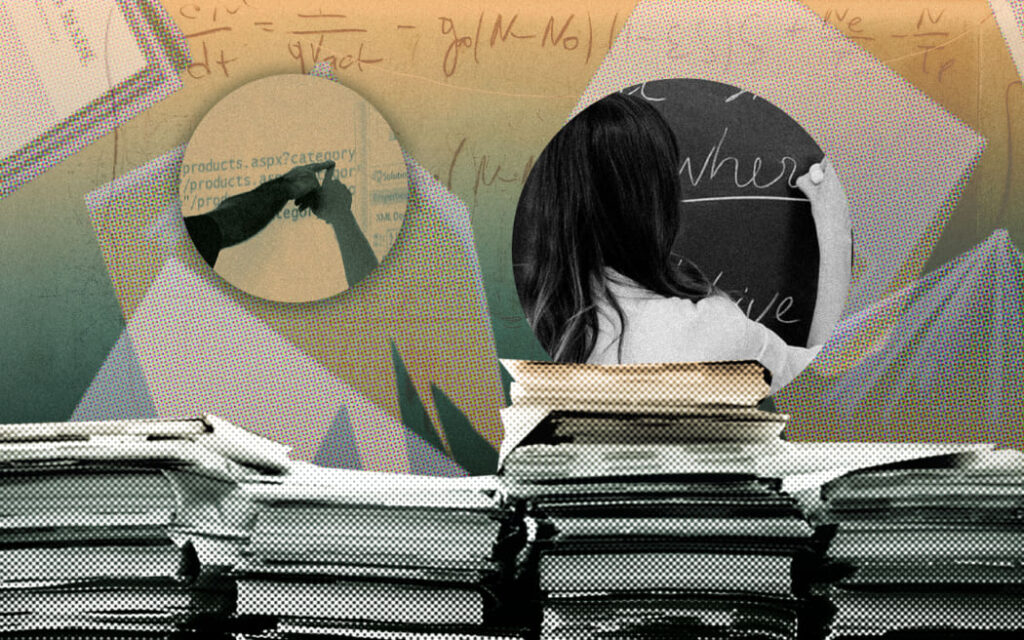 Composite graphic of education imagery. Education, schools, students, curriculum, NCEA, learning, books.