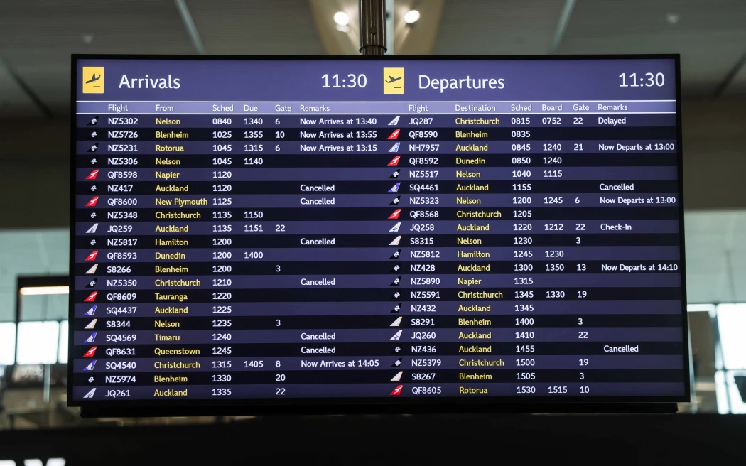 The board at Wellington Airport during October's wild windy weather.