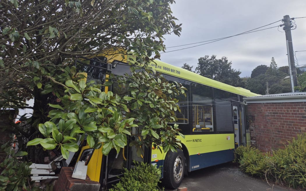 The Metlink bus after a crash In Kilbrnie, Wellington, on the main road between the city and airport.