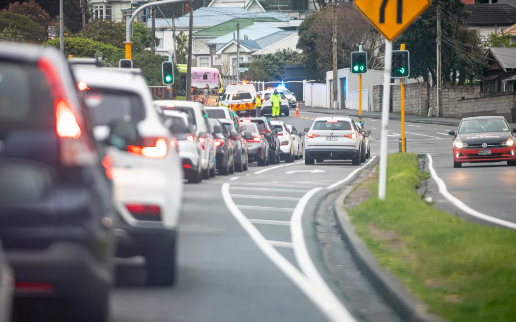 Traffic backed up after the crash on the road to Wellington airport.