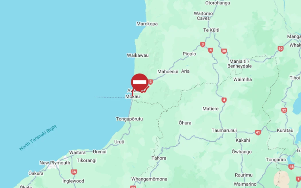 Road closure Awakino Gorge.