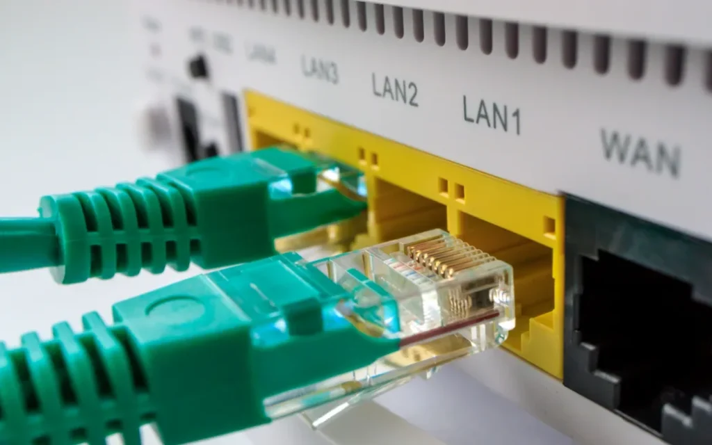 white router includes two green cable connectors rg45, home router
