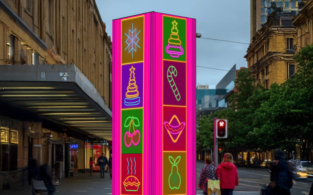 One of the five metre tall pillars that will decorate Queen Street this Christmas by light artist Angus Muir.