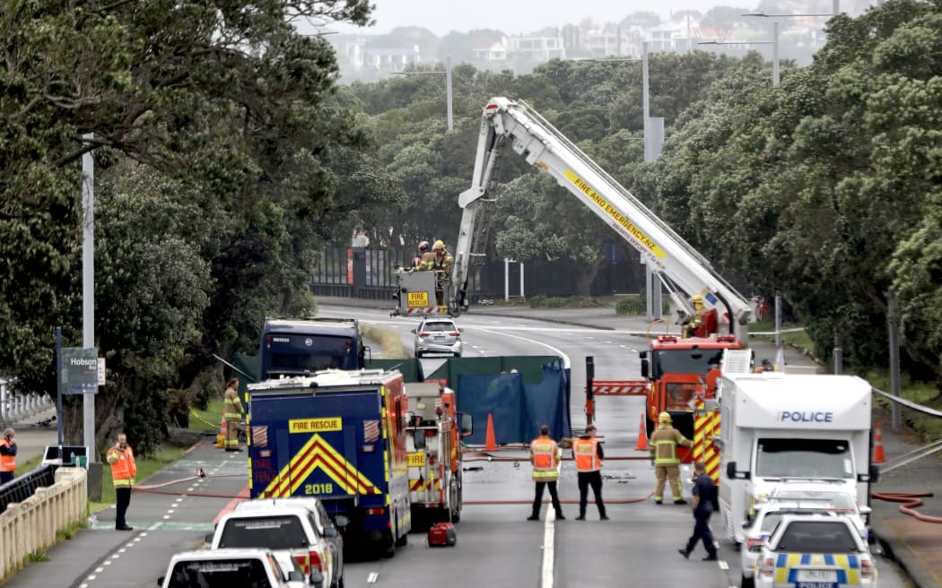 Emergency services at scene of fatal electric bus crash in Auckland