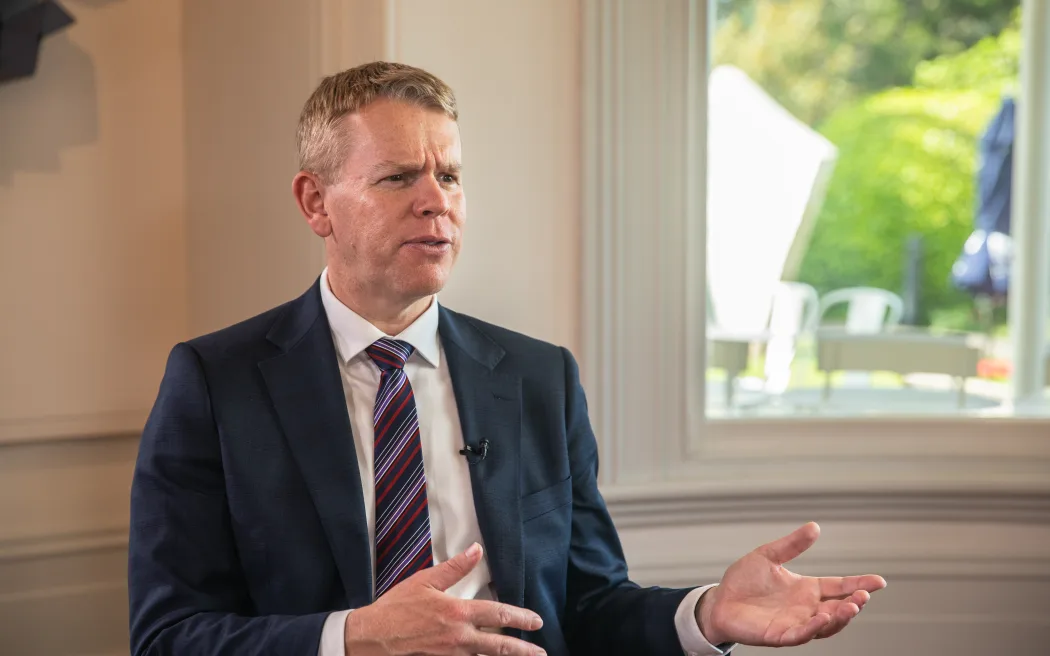 Labour Party leader Chris Hipkins being interviewed during season 4 of '30 with Guyon Espiner'. Filmed on location at Pah Homestead in Hillsborough.