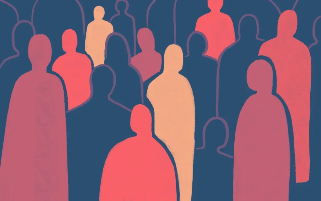 Silhouettes of figures in different colours