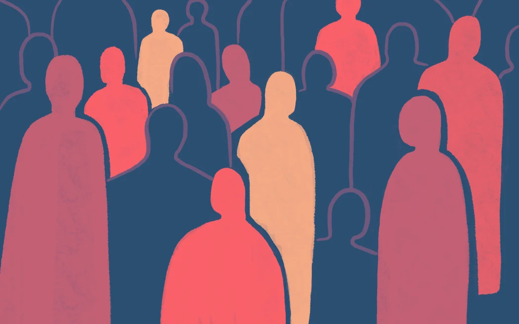 Silhouettes of figures in different colours