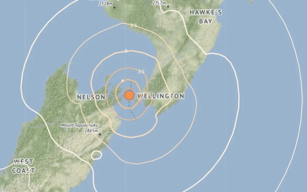 photo geonet Động đất 4.9 độ ở eo biển Cook rung chuyển Wellington