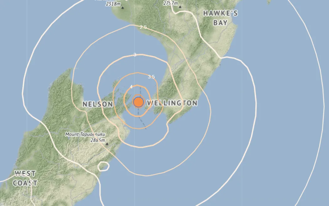 photo geonet Động đất 4.9 độ ở eo biển Cook rung chuyển Wellington