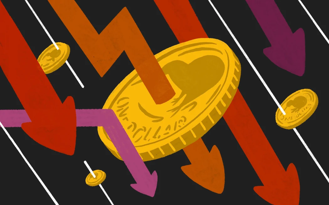 Falling gold coins and graph lines