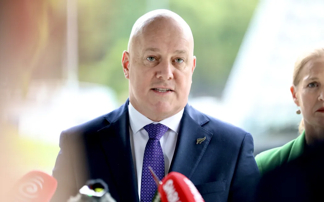 Prime Minister Christopher Luxon at a press conference in Auckland.