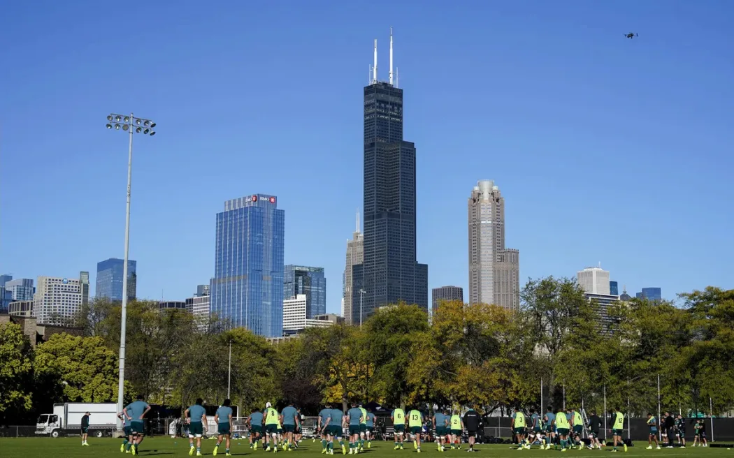 Skyline during All Blacks training, Chicago, United States.