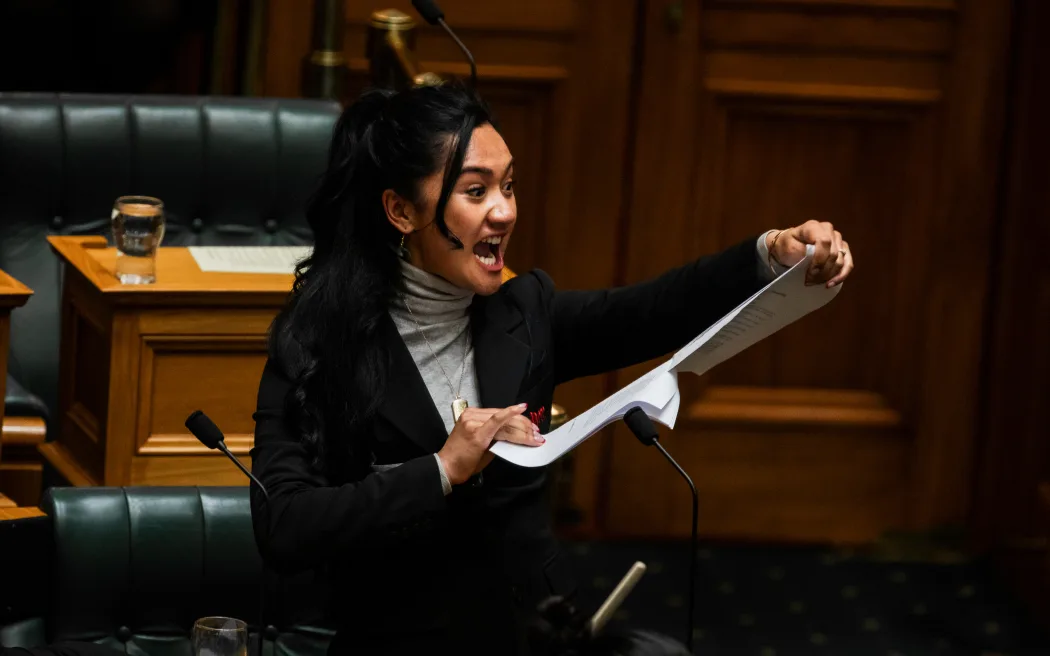 Te Pāti Māori MP Hana-Rawhiti Maipa-Clarke was among those to perform a haka, at Parliament, after the first reading of the Treaty Principles Bill, on 14 November, 2024.