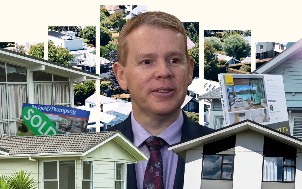 Composite of Chris Hipkins and houses.