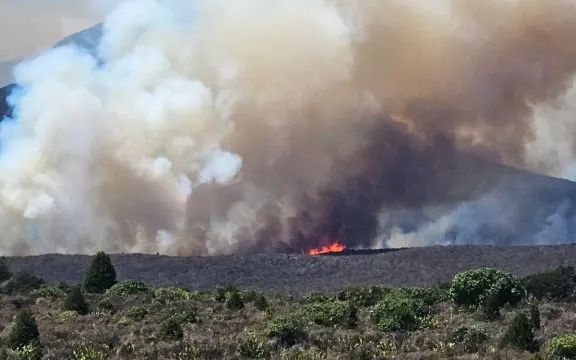 The fire in the Tongariro National Park is sending clouds of smoke into the air
