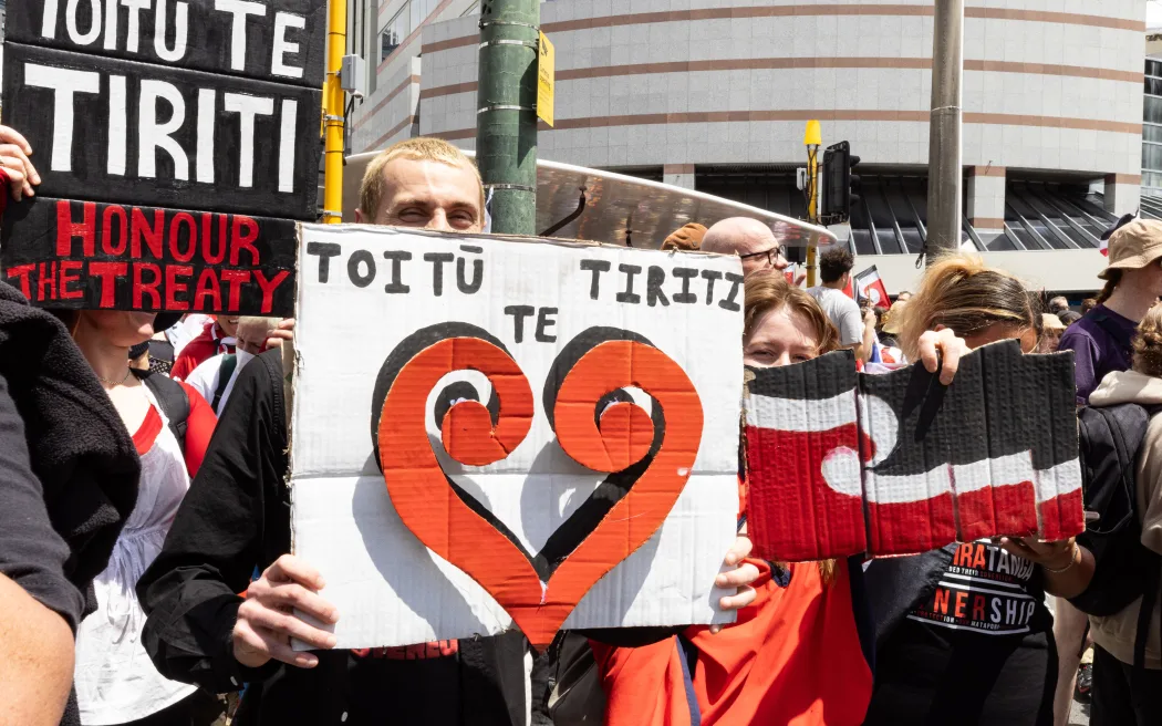 The hikoi against the Principles of the Treaty of Waitangi Bill reaches Parliament.