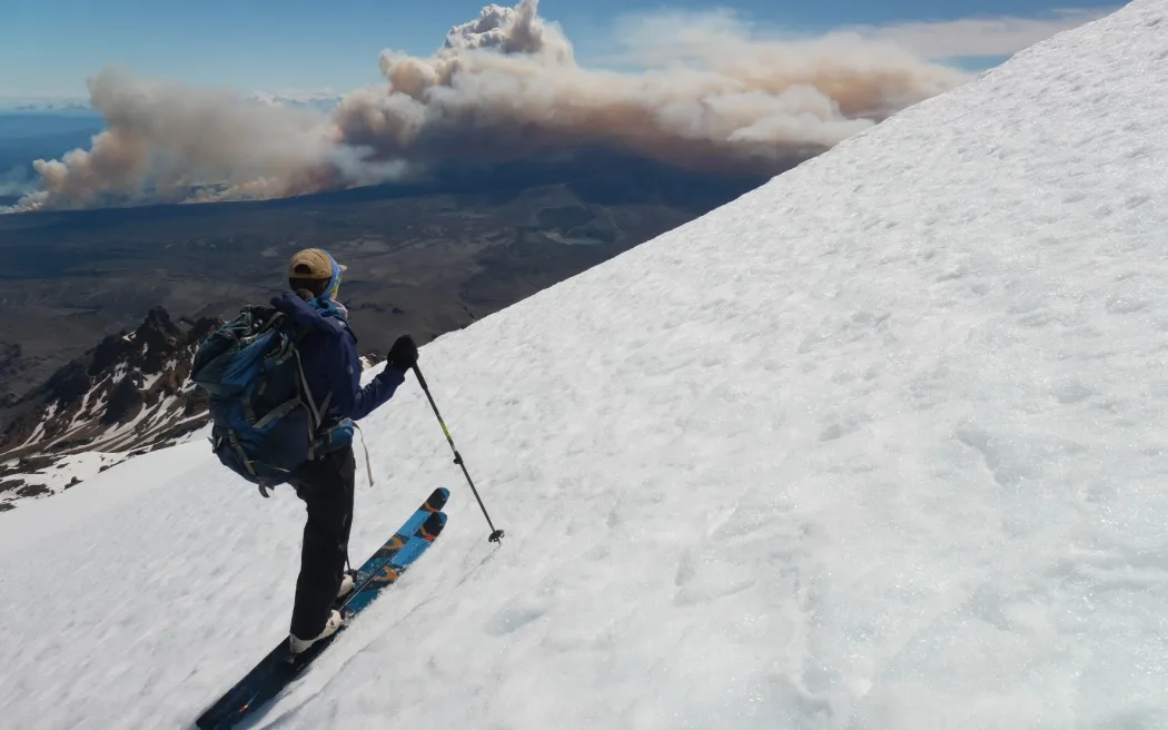 The Tongariro fire as seen from near the summit of Mt Ruapehu this weekend.