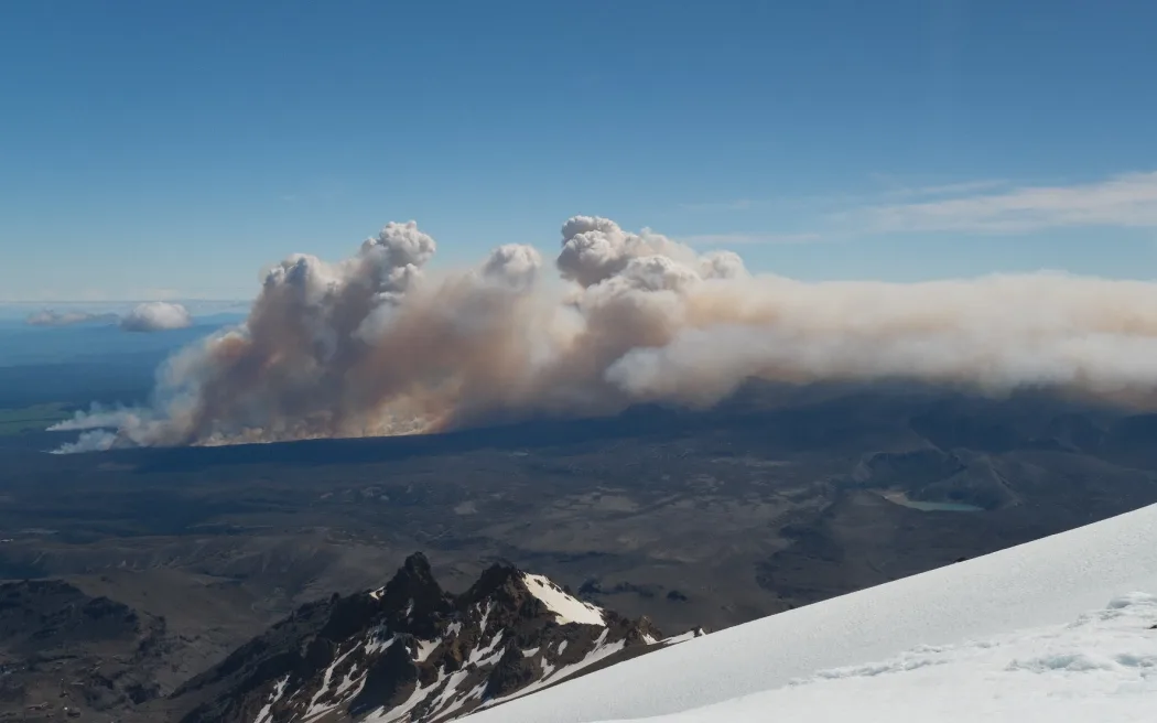 The Tongariro fire as seen from near the summit of Mt Ruapehu this weekend.