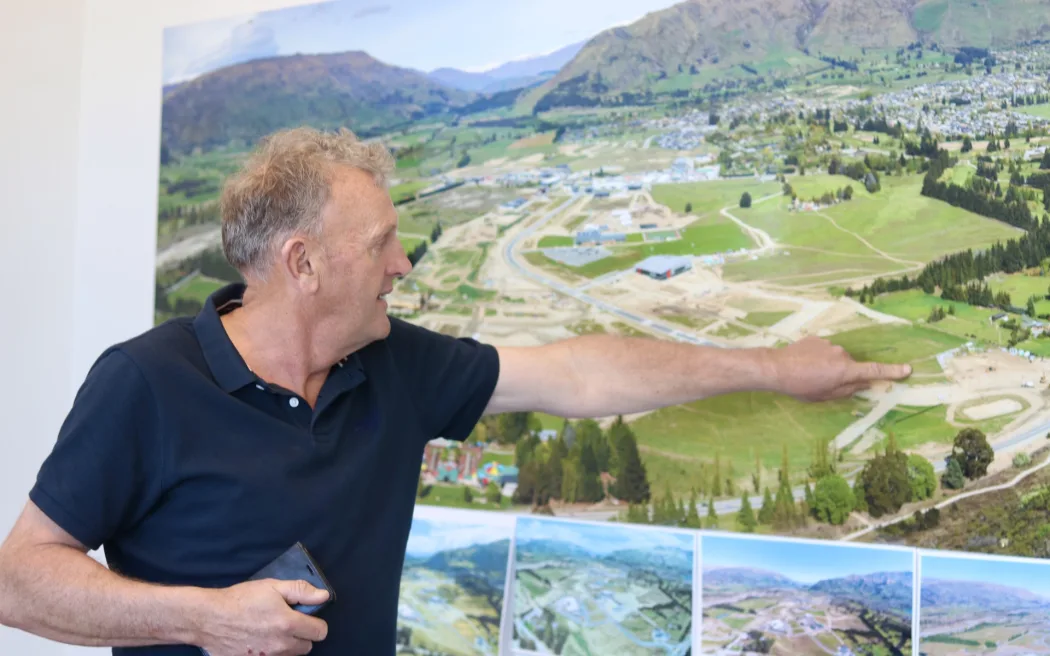 Three Parks developer Allan Dippie pointing out the location of the proposed restaurant.